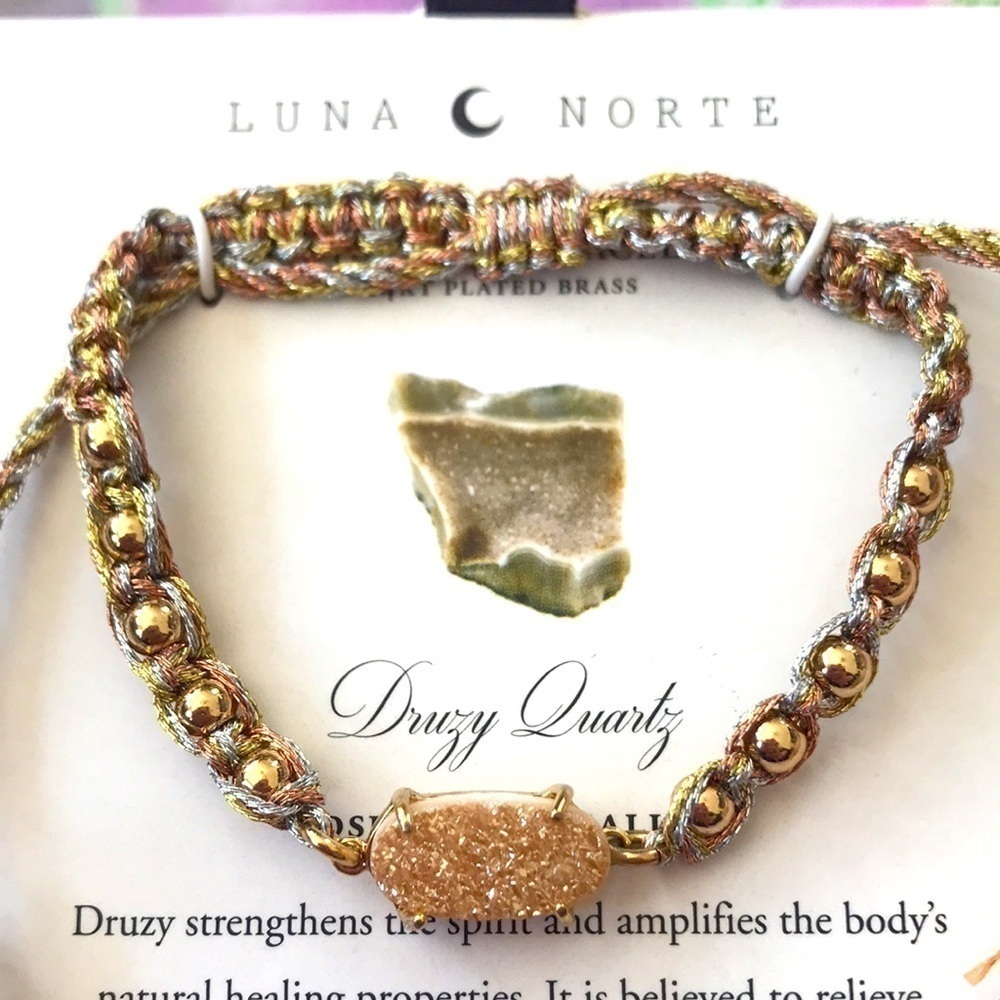 Brand New Luna Norte Druzy Quartz Adjustable Beaded Bracelet Promotes Positivity - Picture 3 of 7